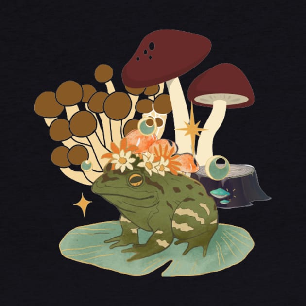 Vintage anime frog under mushrooms by THESHOPmyshp